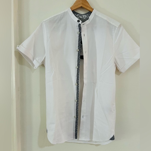 Ted Baker NWT Mens Short Sleeve Button Up Grandad Collar in White Size 1 / XS - Picture 4 of 9